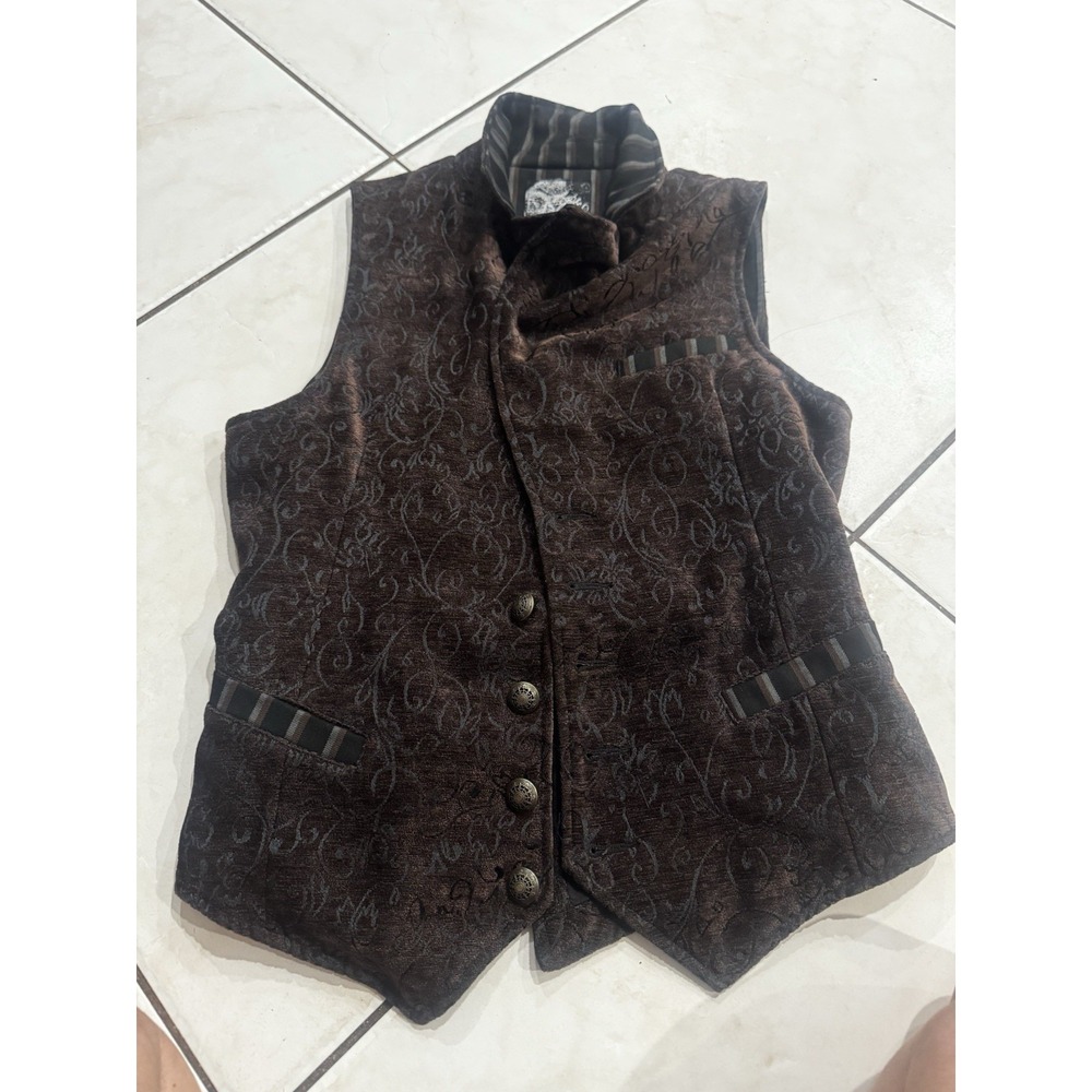 Punk Rave Womens Victorian Brocade Vest Gothic Sz s Brown Damask Cosplay Buttons
